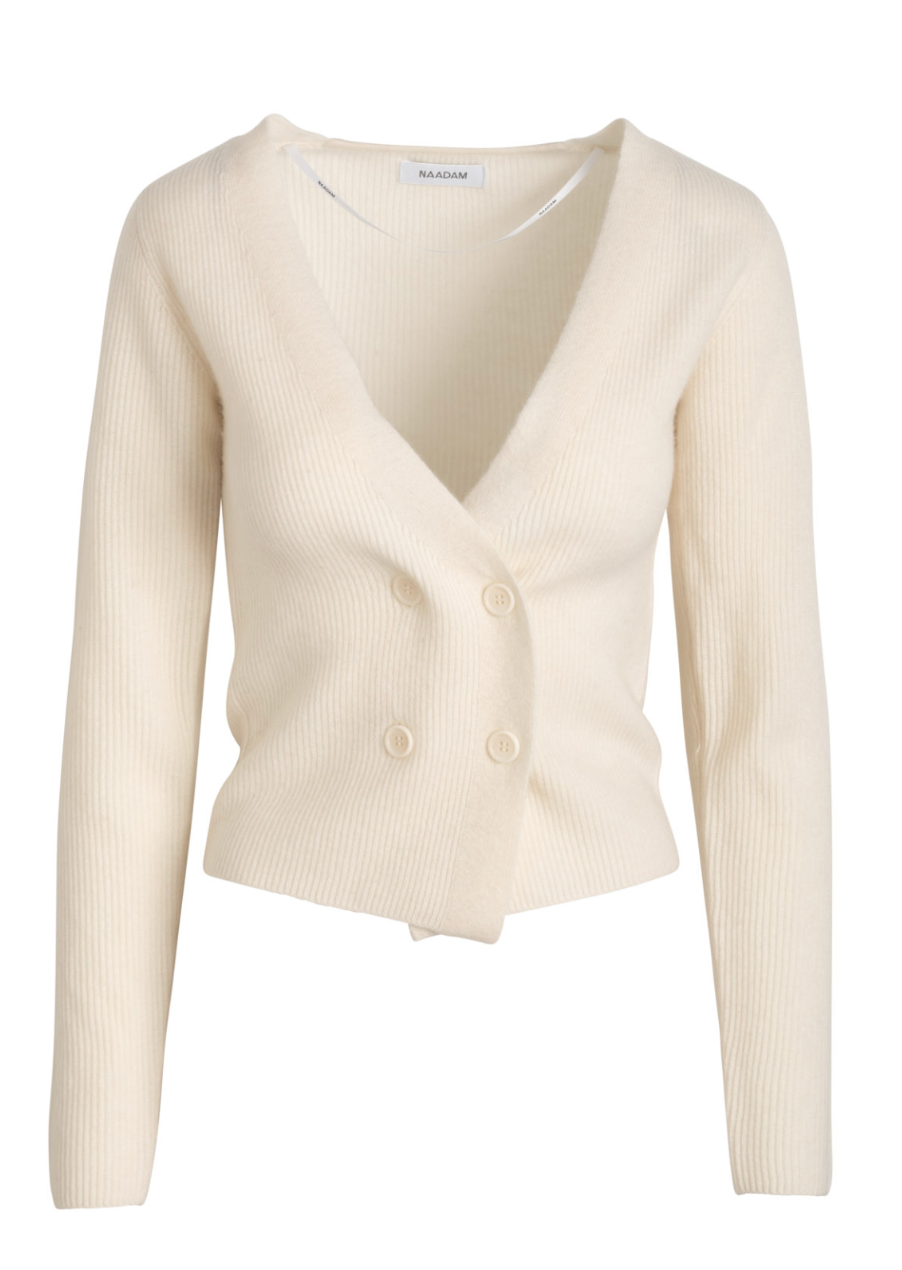 Cashmere Double Breasted Rib Cardigan - White