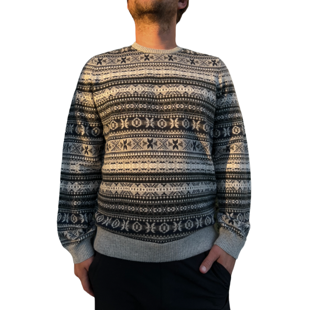 Wool Cashmere Fair Isle Crewneck Sweater - Cement