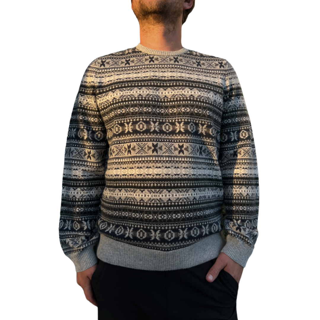 Wool Cashmere Fair Isle Crewneck Sweater - Cement