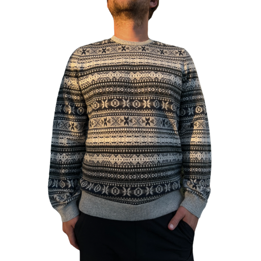 Wool Cashmere Fair Isle Crewneck Sweater - Cement