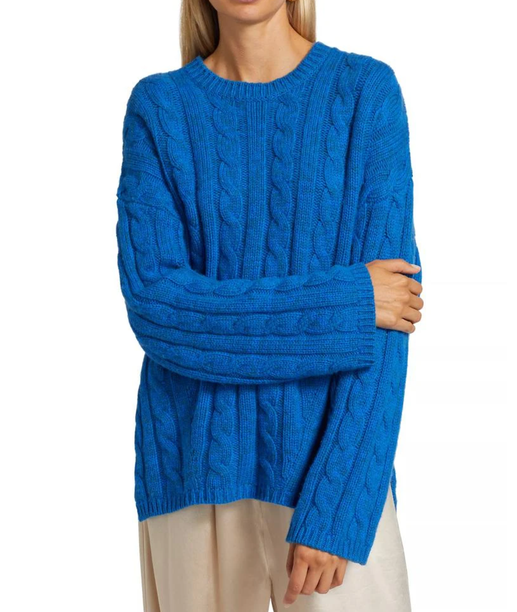 Super Luxe Cashmino Cable Crewneck - Royal Blue