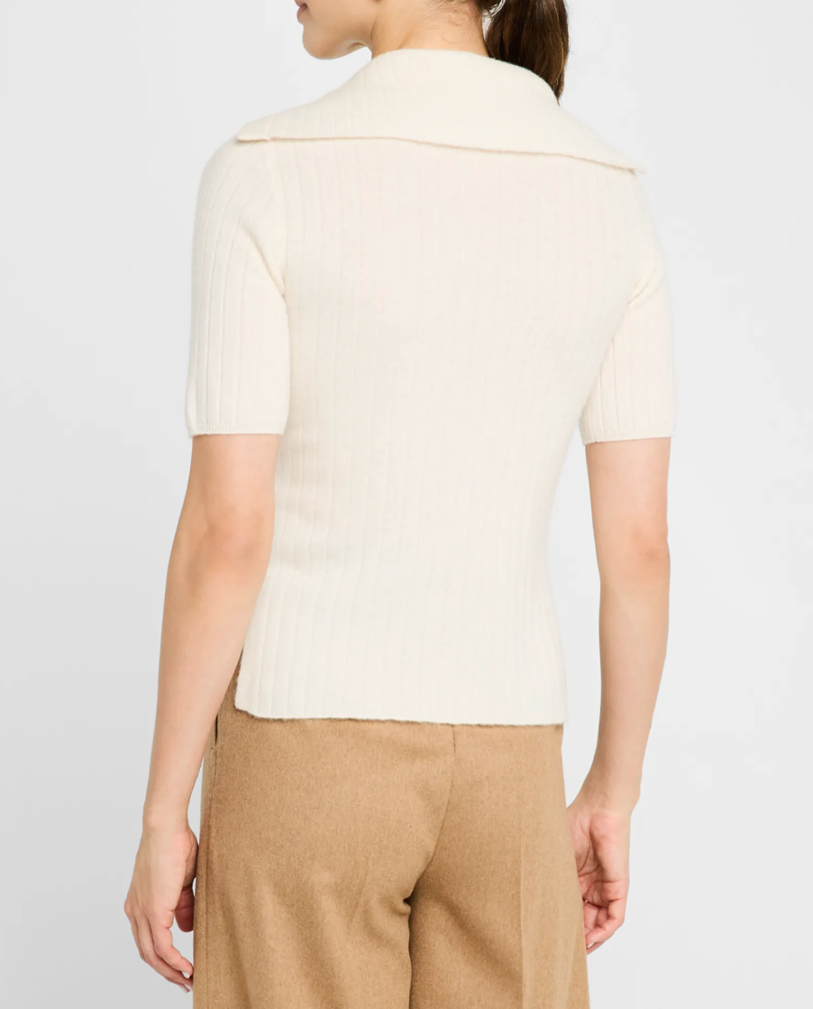 Cashmere Reversible Ribbed Button Up Turtleneck- White