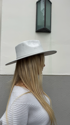 Suede Flat Brim Hat- Steel Blue