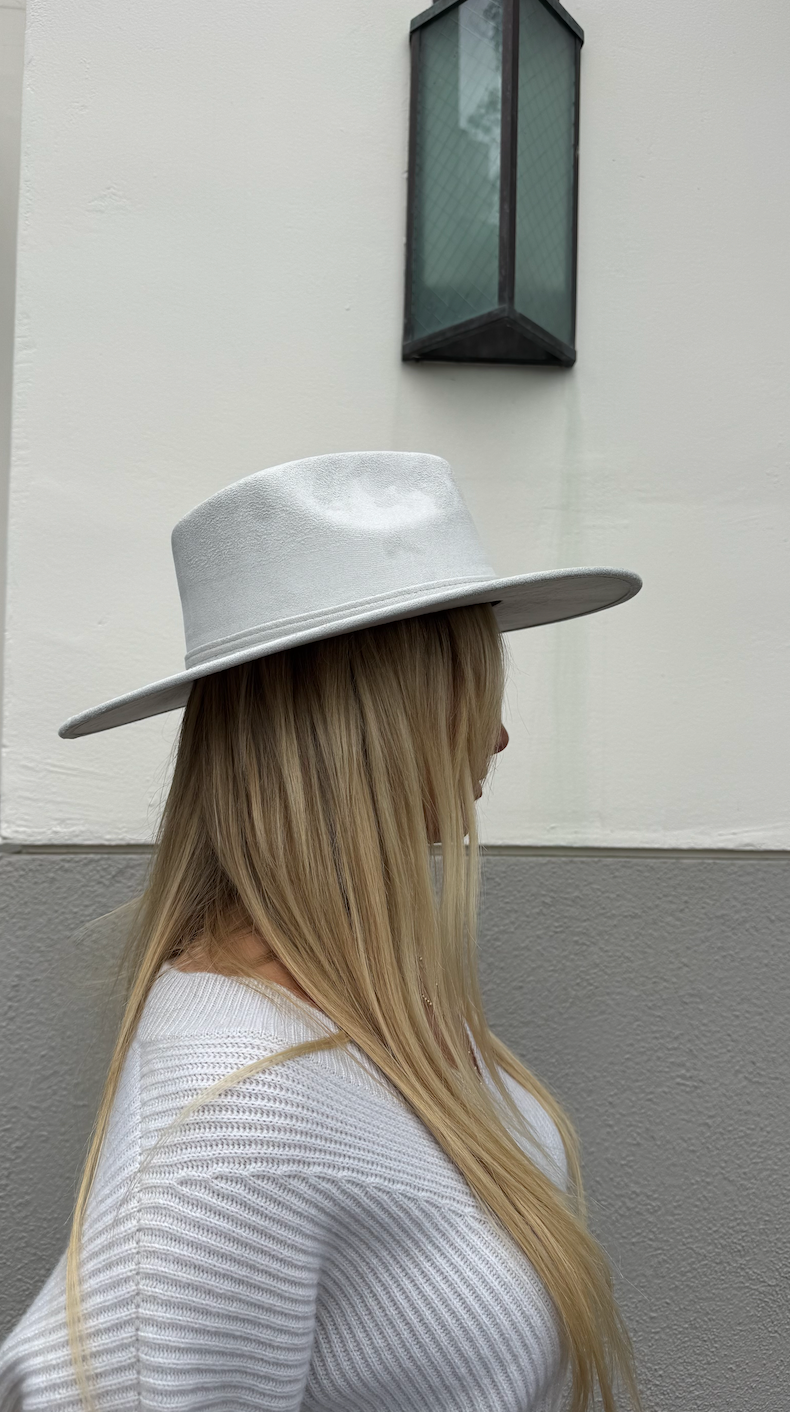Suede Flat Brim Hat- Steel Blue