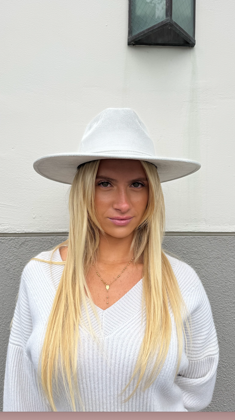 Suede Flat Brim Hat- Steel Blue