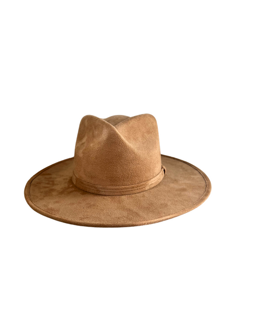 Suede Flat Brim Hat- Caramel