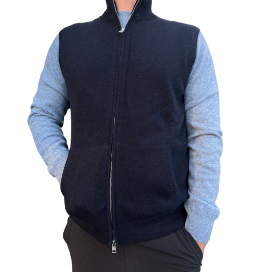 Cashmere Full Zip Vest - Navy/Cement