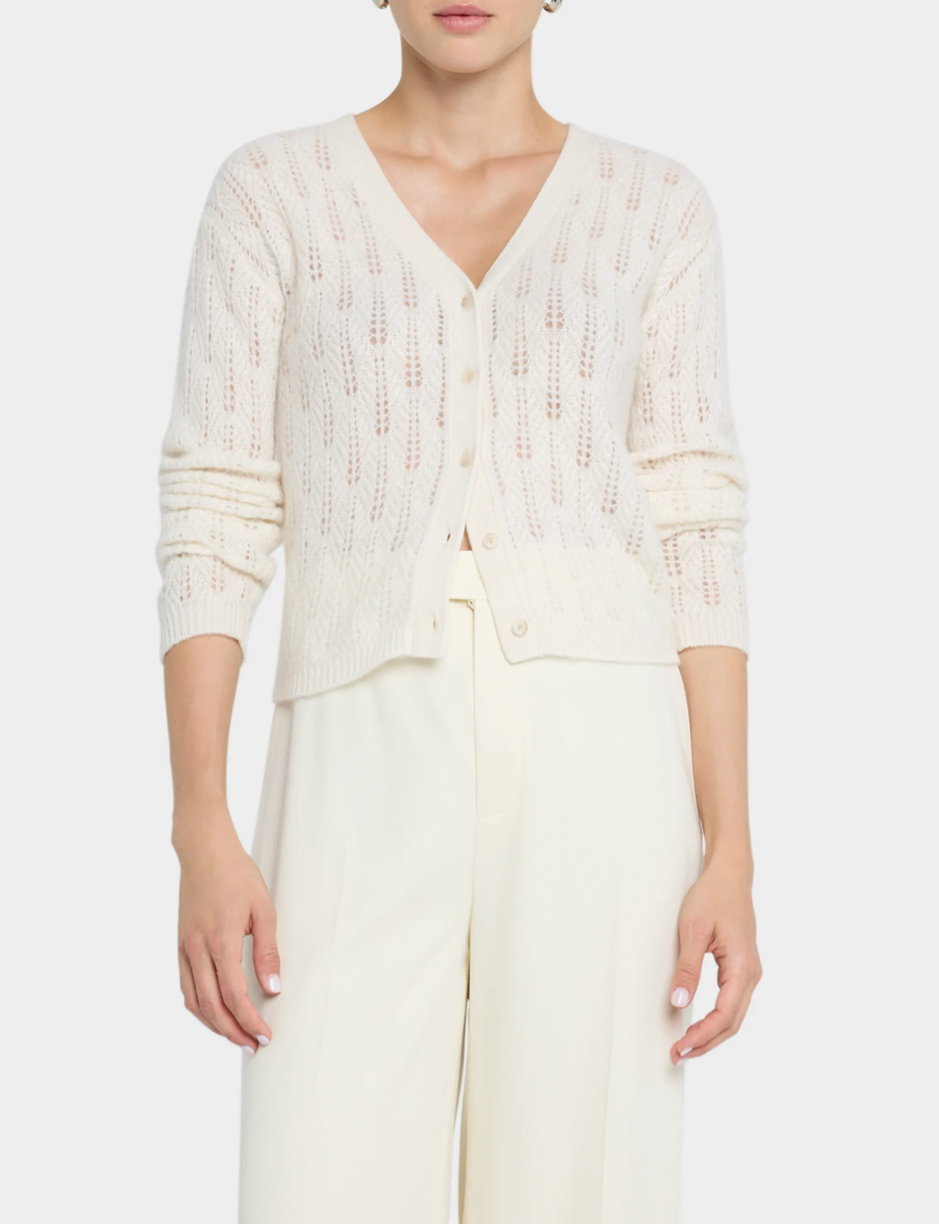 Cashmere Pointelle Cardigan - White WH