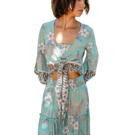 Saint Tropez Wrap Blouse - Aqua Japan