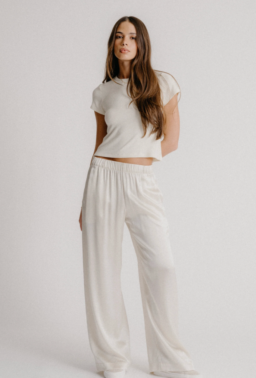 BRYNN WIDE LEG SILK PANT | GARDENIA
