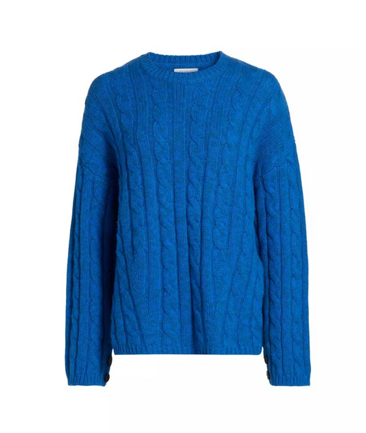 Super Luxe Cashmino Cable Raglan Crewneck - Royal Blue YB