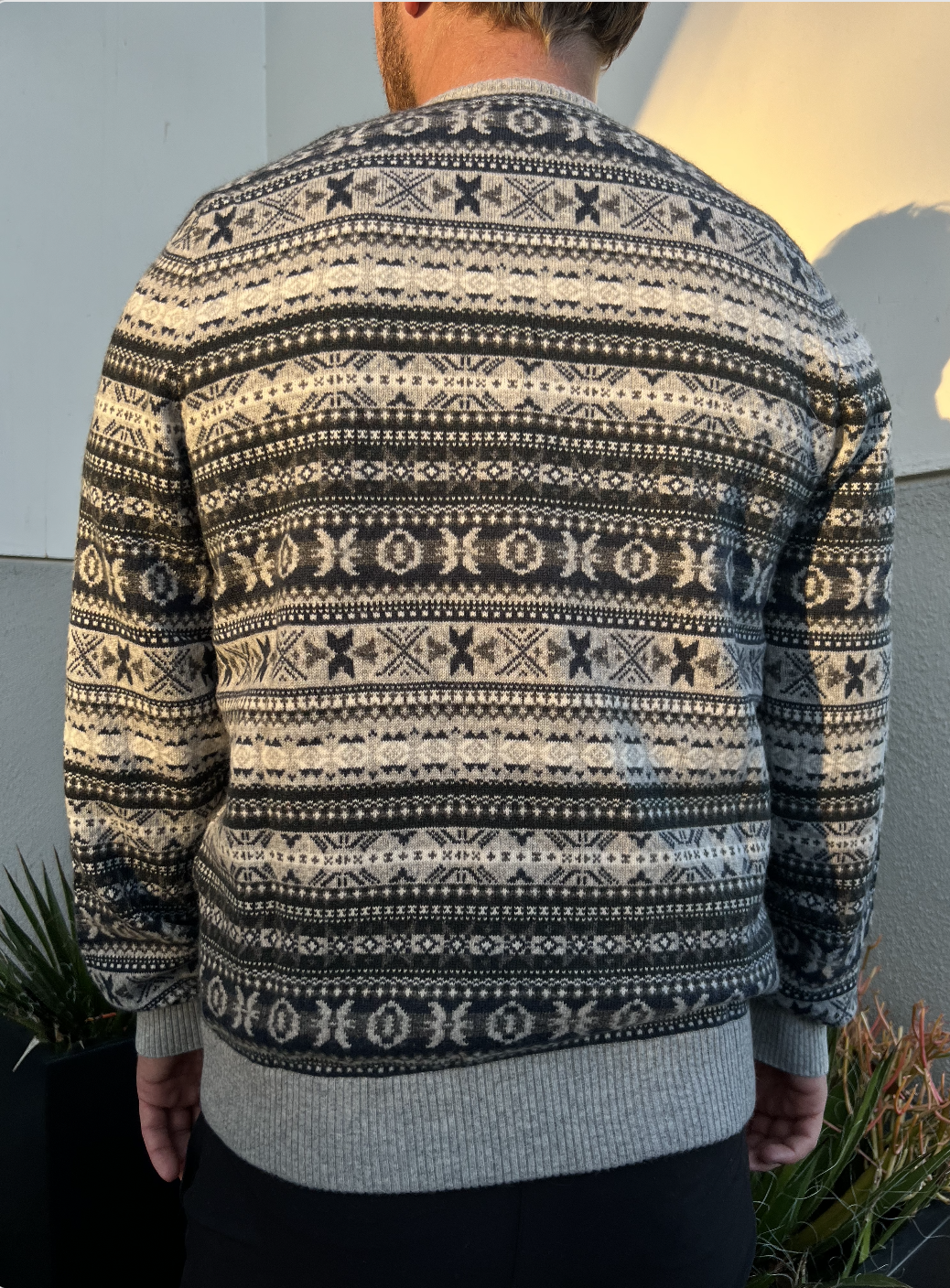 Wool Cashmere Fair Isle Crewneck Sweater - Cement