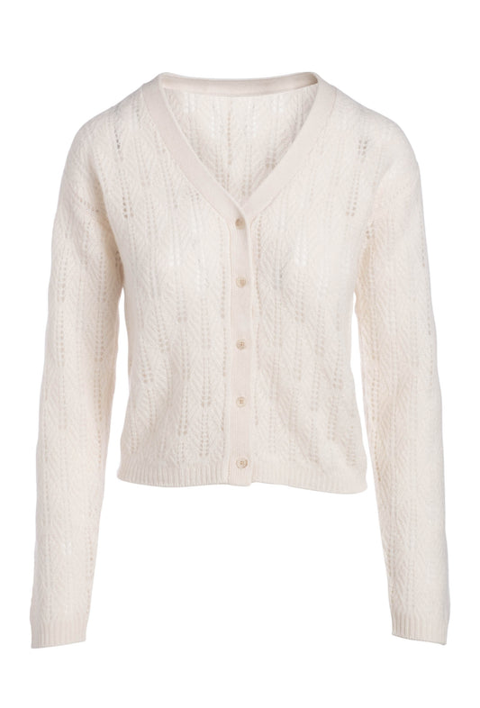 Cashmere Pointelle Cardigan - White WH