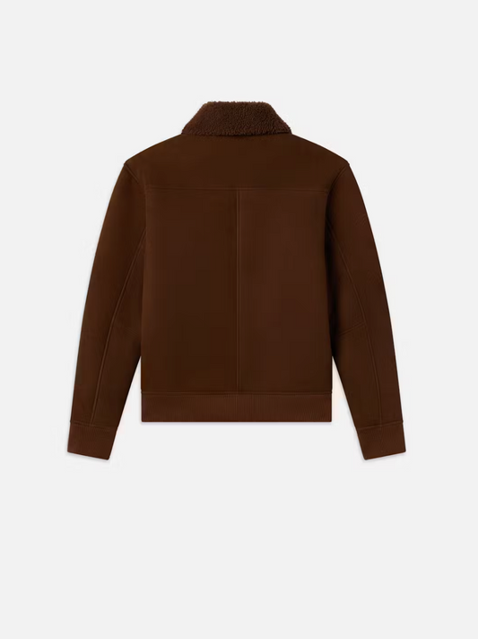 Suede Shearling Bomber - Dark Camel