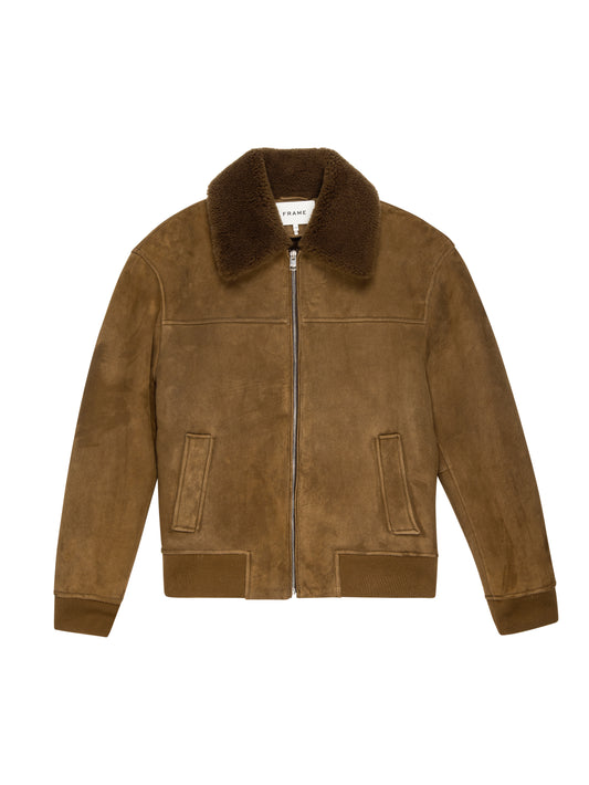 Suede Shearling Bomber - Dark Camel