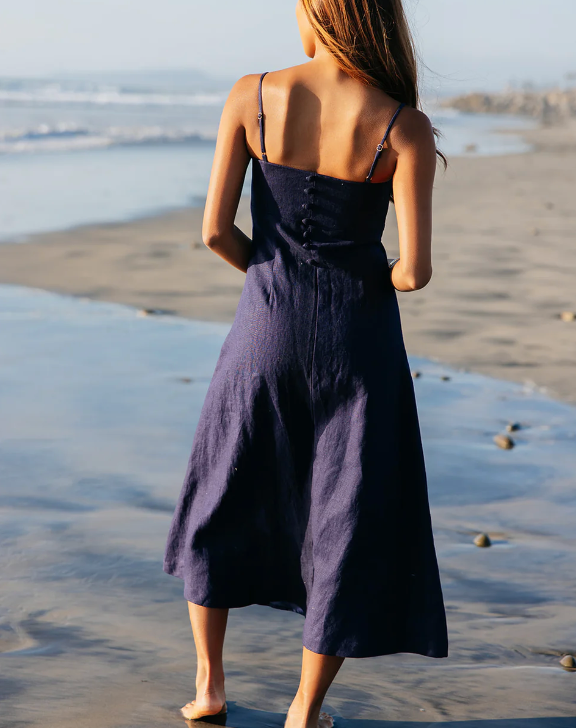 MARGOT LINEN MAXI DRESS- NAVY S