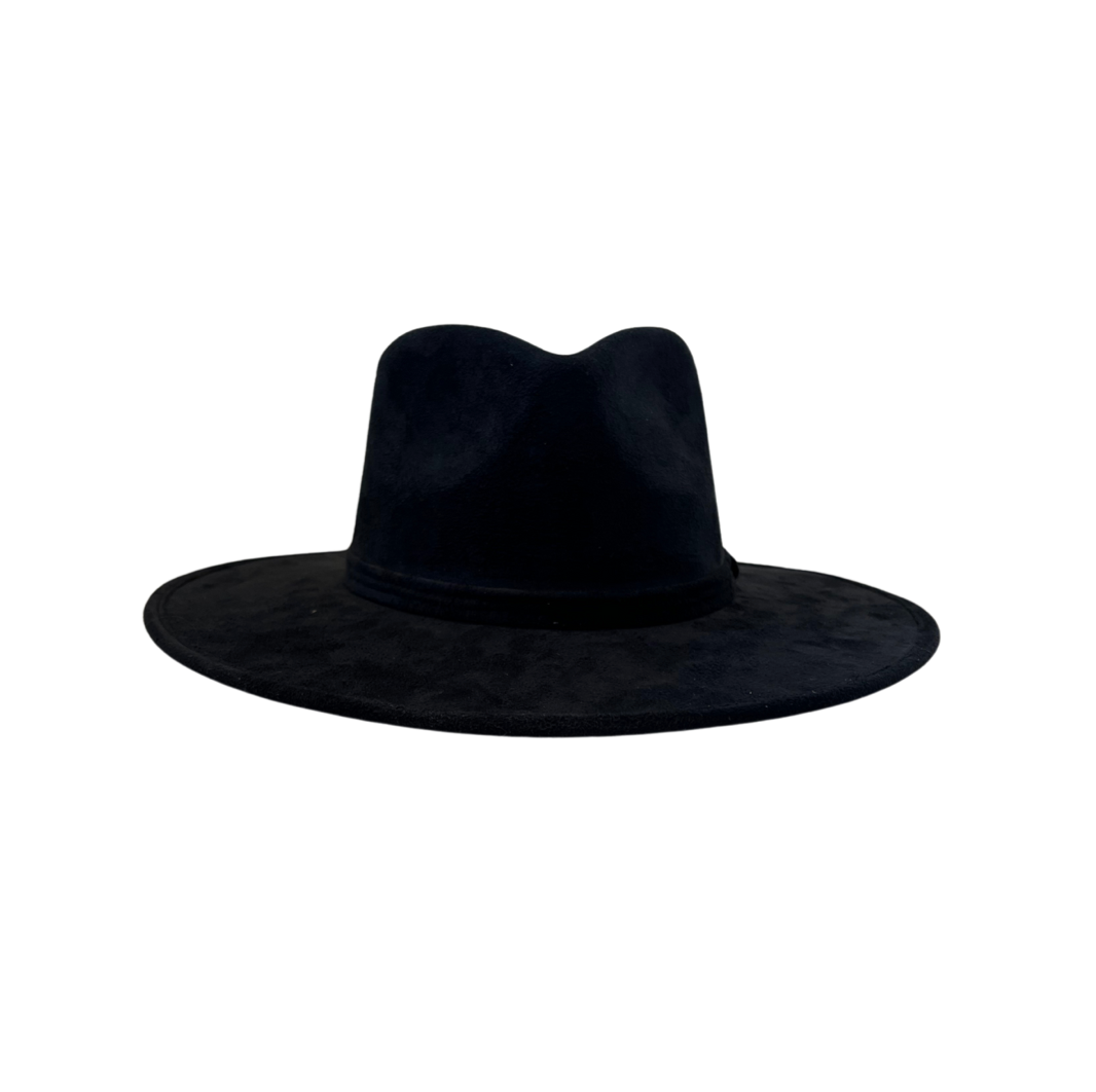 Suede Flat Brim Hat- Black