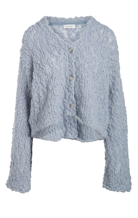 Italian Jumbo Boucle Open Front Cardigan - Baby Blue LU