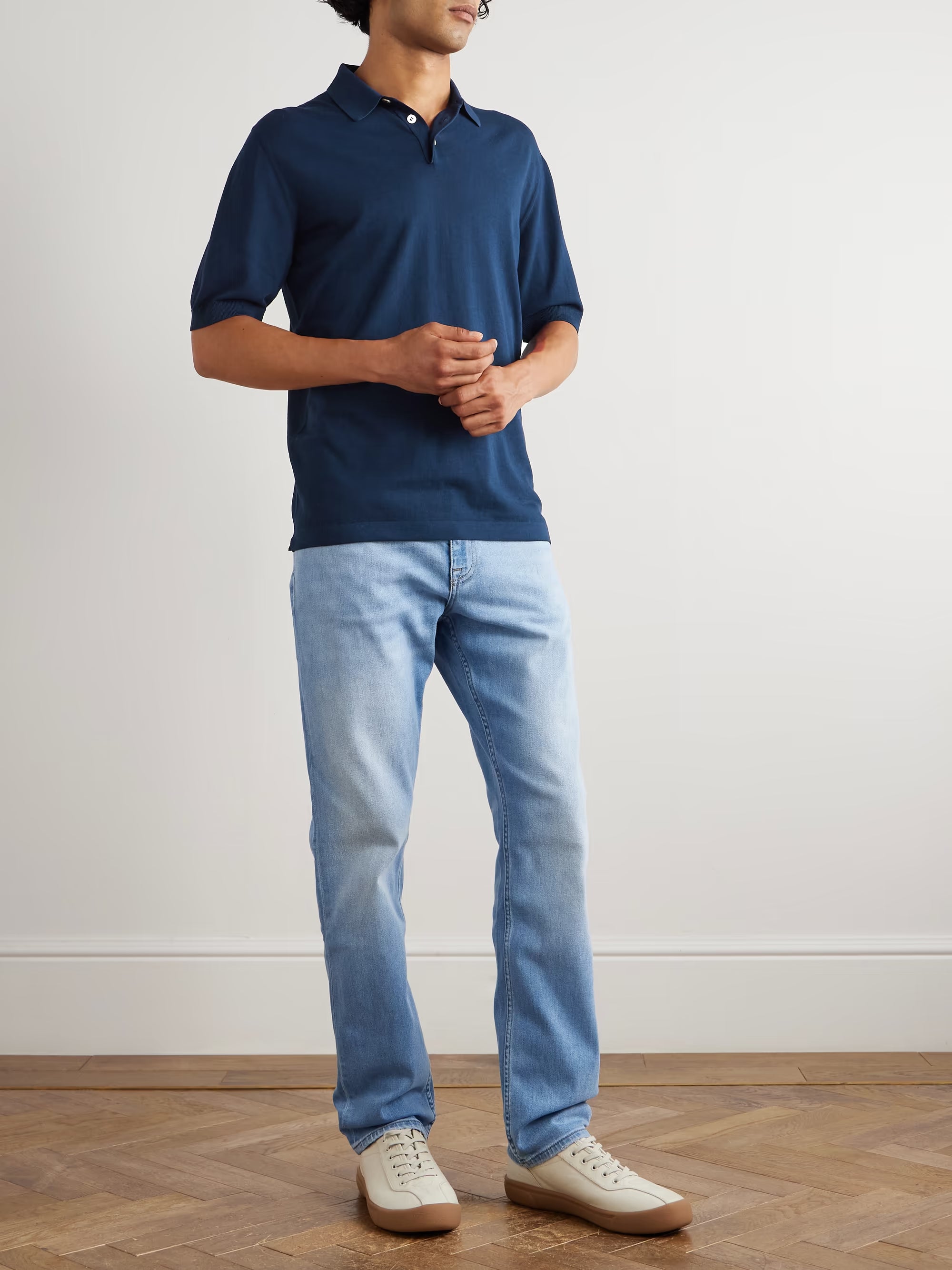 Eleventy Garment-Dyed Cotton Polo Shirt - Navy