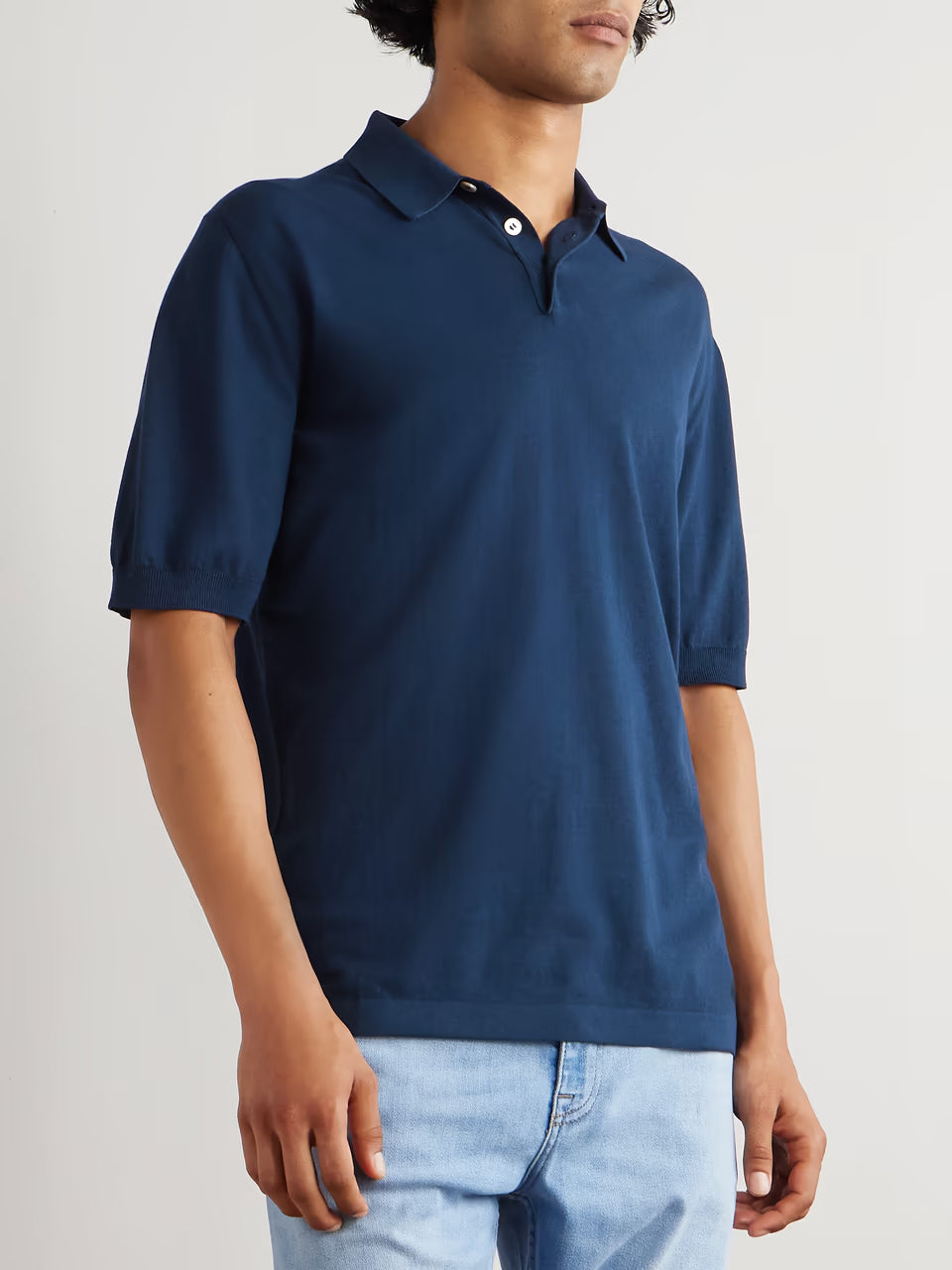 Eleventy Garment-Dyed Cotton Polo Shirt - Navy